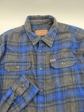 Orvis Shirt Mens XL Blue Gray Plaid Flannel Heavyweight Double Brushed Pockets