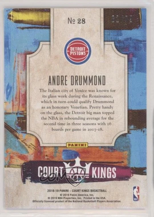 2018-19 Panini Court Kings Renaissance Men Ruby /99 Andre Drummond #28 - Image 2 of 2