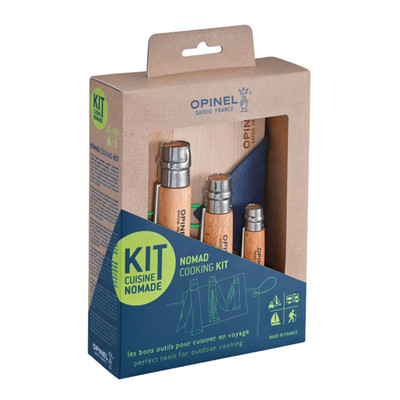 Opinel Nomad Outdoor Kochset 5 teilig mit Messer Brett Tuch Blau