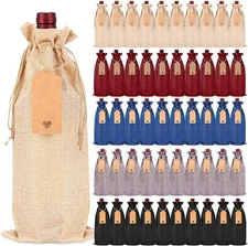 Chumia 50 Pcs Burlap Wine Bags Reusable Gift with colorful 