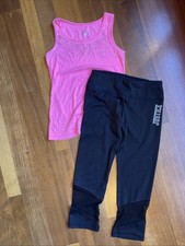 Justice Girls 2 Pc Activewear Black Crop Leggings W/ Mesh Hot Pink Tank Sz 12