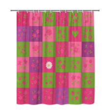 Cute Floral Shower Curtain - Pink and Green Patchwork Design