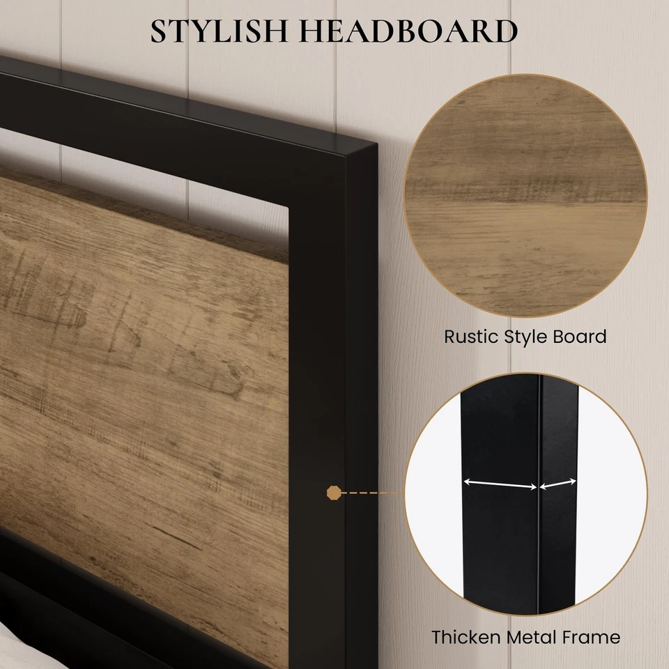 全尺寸床架带现代床头板,重型平台金属底座... — 第 3/4 张图片