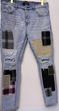 Amiri Distressed Plaid Patchwork Denim Skinny Jeans Men’s Size 34 Button Fly