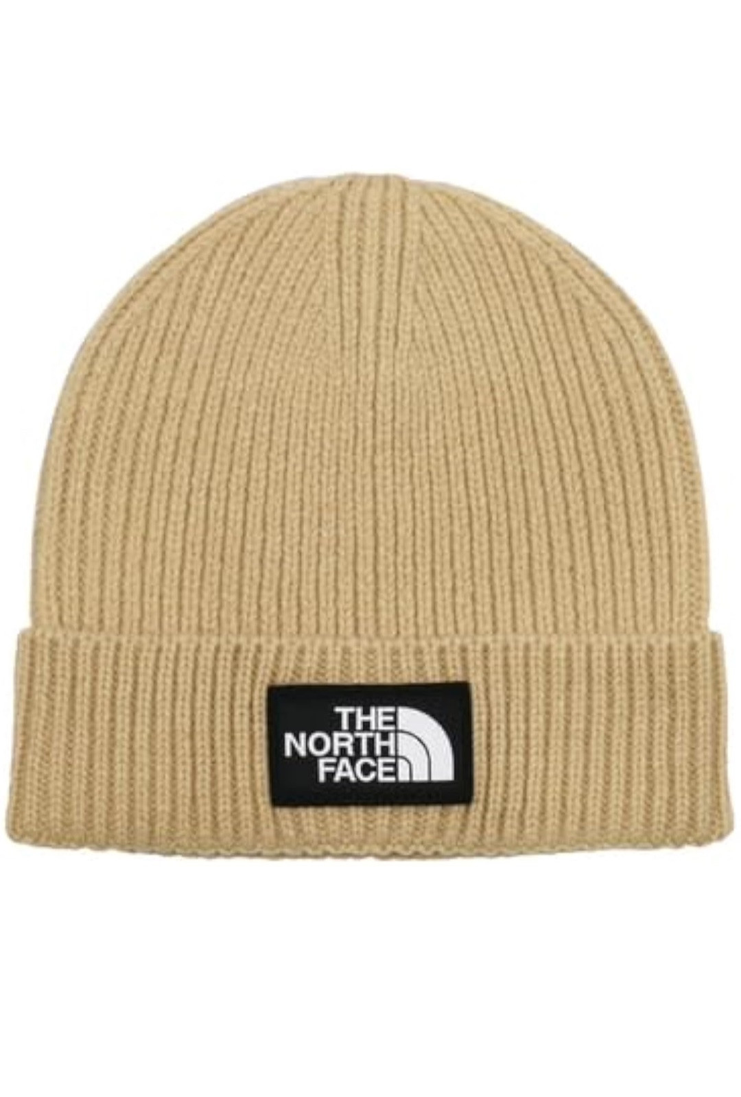 The North Face TNF Box Logo Cuffed Beanie in Khaki Stone One Size NWT