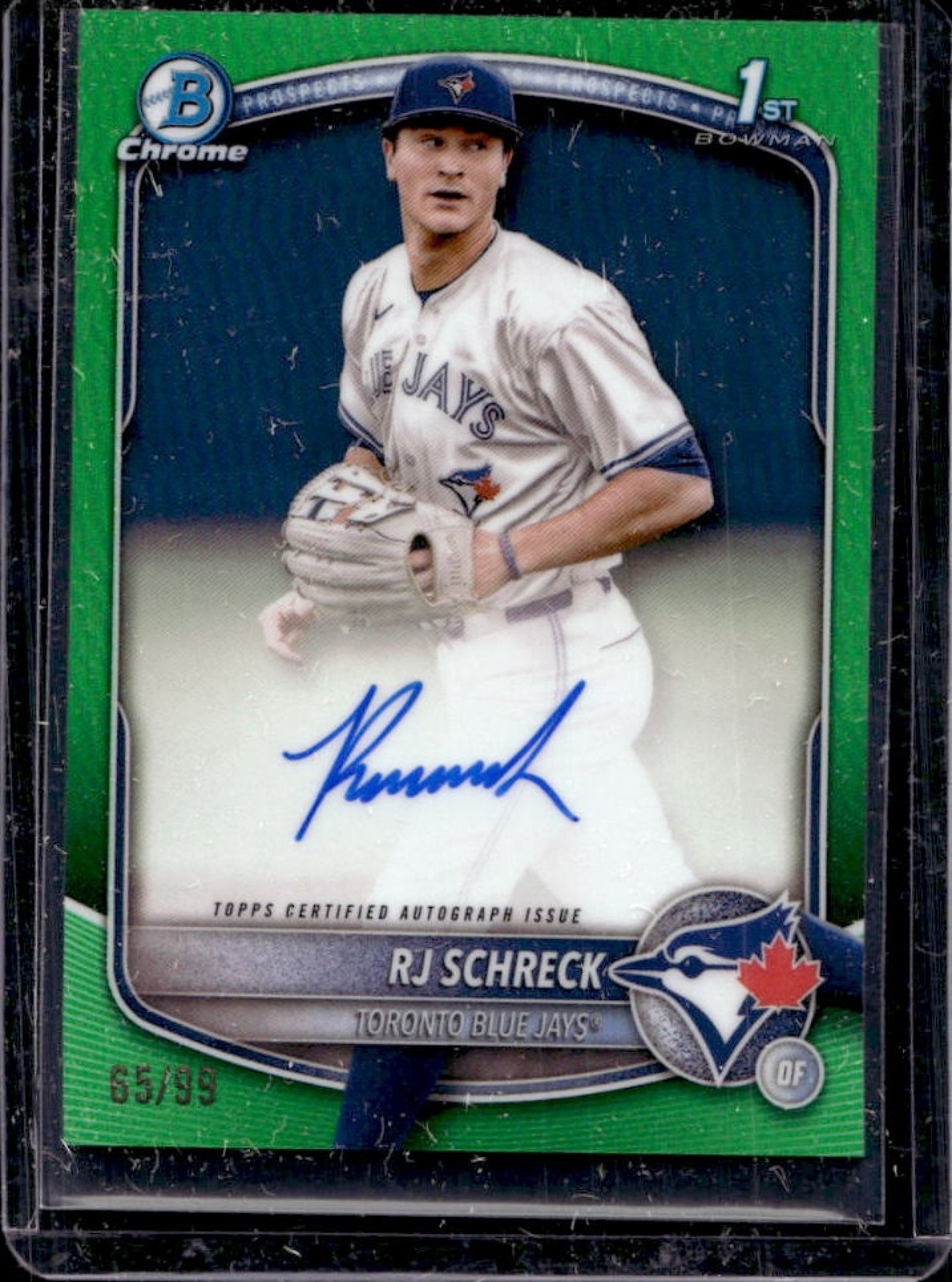 2025 Bowman Chrome RJ Schreck Auto Green Refractor 1st #65/99 Blue Jays