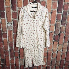 Lauren Ralph Lauren Fleece Pajama Set Women's M Ivory Floral Sleepwear Logo