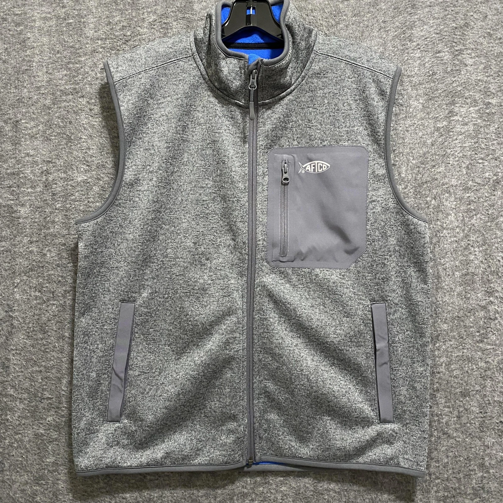 AFTCO AFTECH Vest Mens Small Gray Fleece Full Zip Jacket Fishing Outdoor Hiking