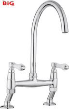 Quality Upgraded Traditional Bridge Mixer Tap White Ceramic Lever Handles Deck M