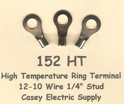 50 High Temperature RING Terminal Connector 12-10 Wire Gauge AWG 1/4'' Stud 900°F