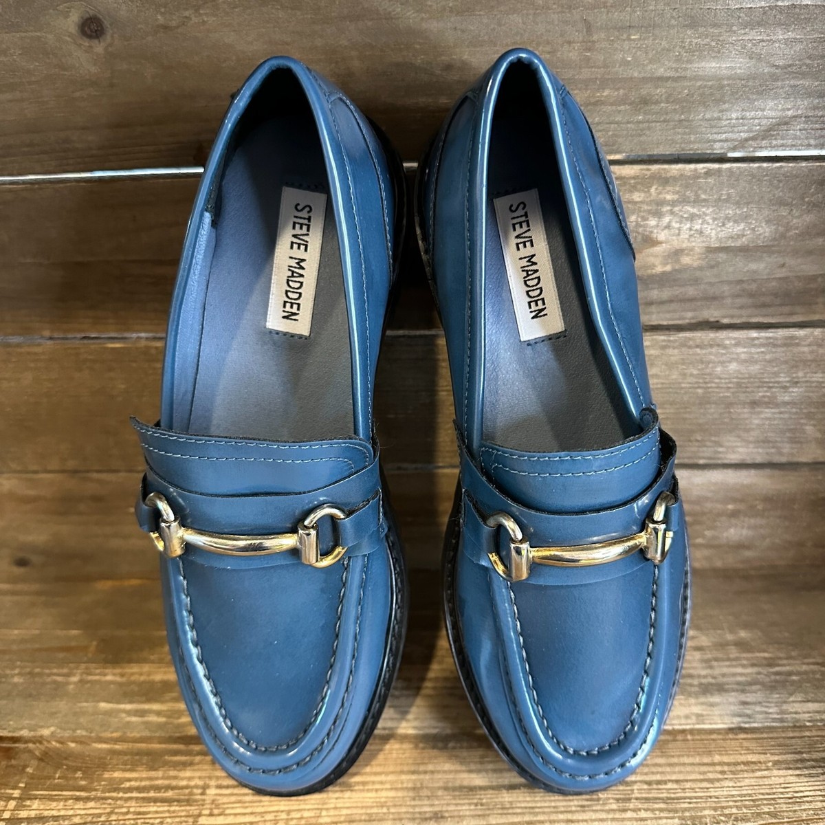 New Womens Steve Madden Mistor Teal Faux Leather Horsebit Penny