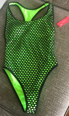 Xhilaration Women's Juniors' Mesh Covered One Piece Swimsuit Acid Green XS  NWT