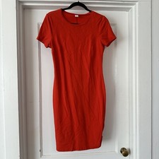Old Navy Dress Womens Small TALL Orange Dress Knee Length Fitted Short Sleeve