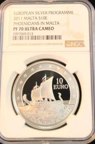 2012 MALTA SILVER 10 EURO PHOENICIANS IN MALTA NGC PF 70 ULTRA CAMEO PERFECTION