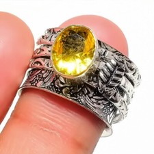 Yellow Citrine Gemstone Handmade 925 Sterling Silver Jewelry Ring Size 7 US