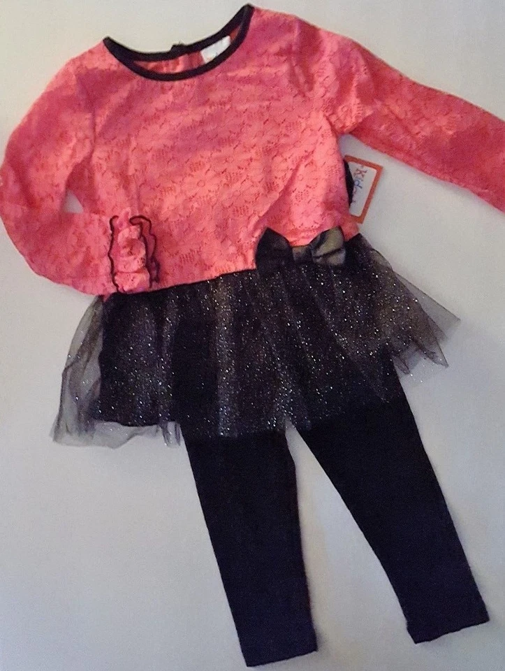 JUEGO DE 2 PIEZAS TOP Y LEGGINGS DE ENCAJE/TUELLE PARA NIÑAS PEQUEÑAS TALLAS 18 MOS - 3T NUEVO CON ETIQUETAS Foto 4 de 4