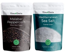 Viva Doria Malabar Peppercorns, 12 oz & Mediterranean Coarse Sea Salt, 2 lb