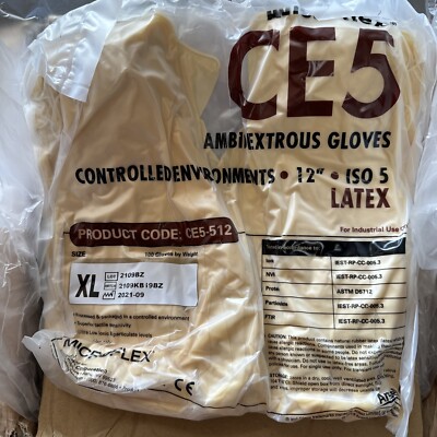 Microflex CE5-512-XL Ambidextrous Latex Gloves  12'' ISO5 size XL Extra large