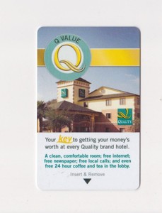 Hotel Guest Room Key Card Quality Inn Q Value A Clean Comfortable