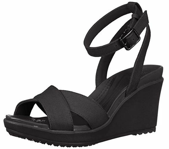 Crocs Women's Leigh II CrossStrap Ankle Wedge Sandal, Black/Black, 9 M