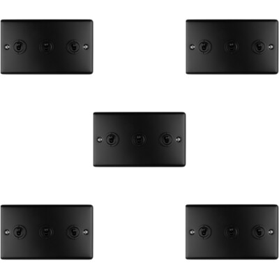 5er-PACK 3 Gang Dreifach Retro Kipplichtschalter MATT SCHWARZ 10A 2-Wege Platte