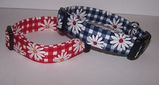 Wet Nose Designs Gingham Daisies Dog Collar Flower Floral Red Blue Yellow Checks