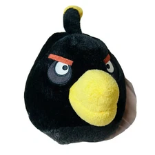 angry Birds stuffed animal plush black round 8' BALL SOFT FUZZY BOMB BEAK 