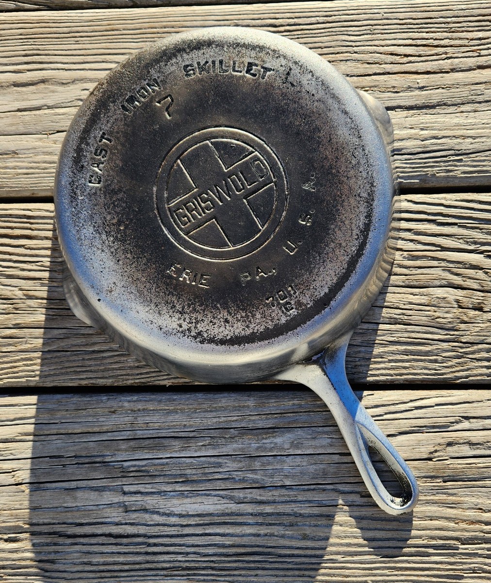 Vintage Griswold LBL Large Block #7 Cast Iron Skillet Chrome