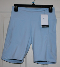 NWT Nike One Dri-FIT High Waist 8" Biker Womens Large Blue Shorts Pockets FZ6758