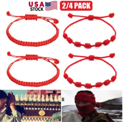 4× Tibetan Lucky Red String Bracelet Protection Men Women Lucky Rope Gift 2 Kind