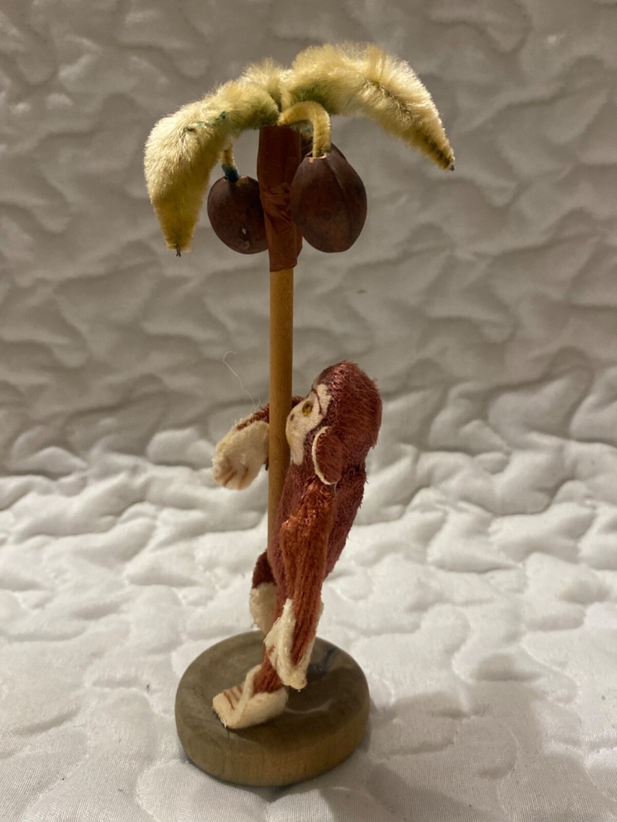 Vintage Bendable terry cloth Monkey on Coconuts Palm Tree Figurine