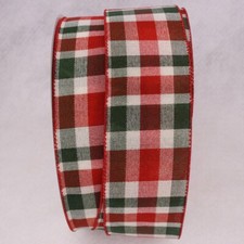 Check Gingham Plaid Christmas Ribbon 2 1/2" Wired 5 Yards 40024 Red Green Whit