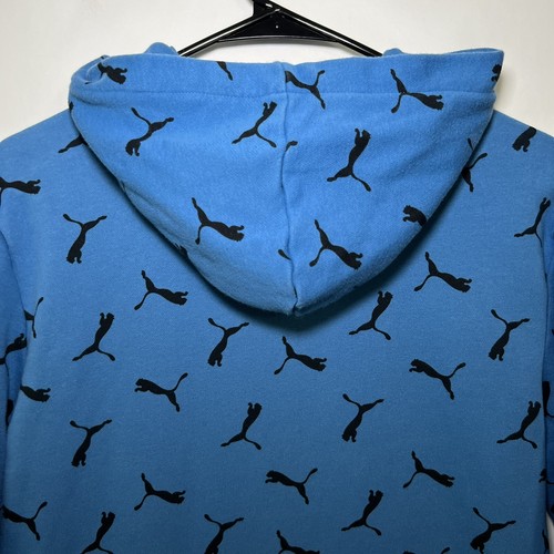 PUMA Hoodie Sweatshirt Youth Boys Size L Large 14/16 Blue All Over Logo Hooded - Picture 8 of 9