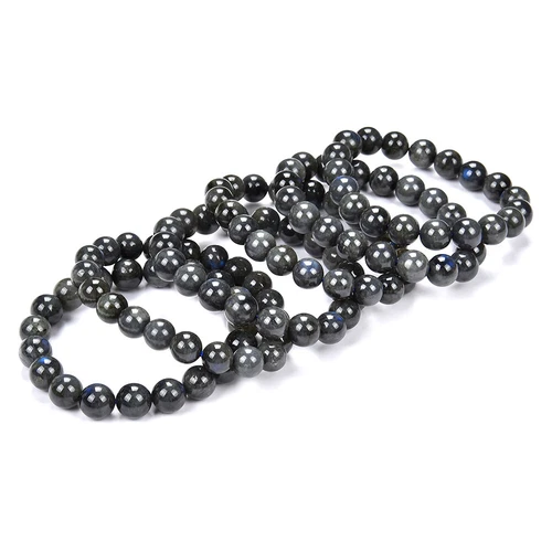 Natural Black Labradorite Gemstone 8MM 10MM 7.5 inch Round Bracelet(S22) - Picture 3 of 3