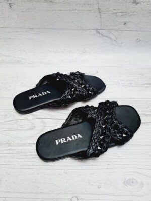 Authentic Prada Women's Black Leather Slides Sandals 35.5 36 US5 UK3 | eBay  UK