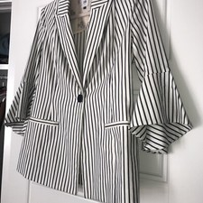 Cabi Navy And White Summer Jacket Size 4 / Fits Like Size 8 Bell Sleeves
