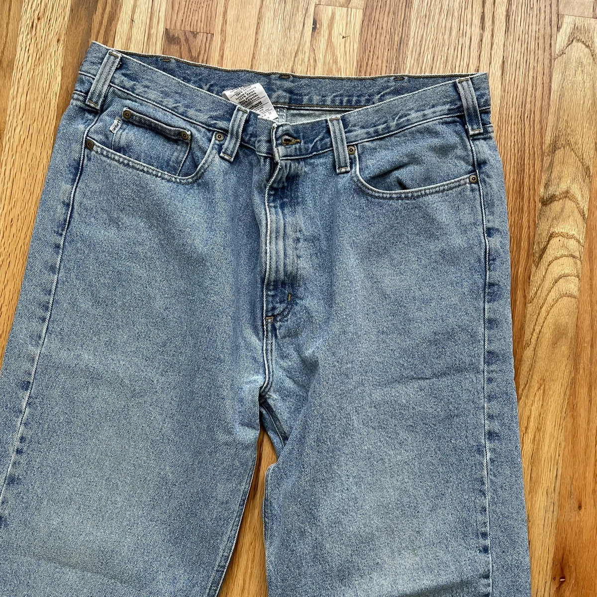 Men s Carhartt B460 Relaxed Fit Straight Leg Light Blue Denim Jeans Sz 40 W X 36