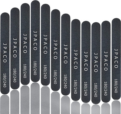 12-Pack Professional Nail Files: Double-Sided 180/240 Grit Emery Boards for Natu