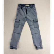 Levis Boys Blue Knit Denim Cargo Jogger Pants Light Wash Size S 8-10 Years
