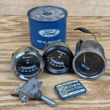 Lot Vintage ? Car Parts Oil Water Gauges, Toggle Switch Cole Hersee, Ford Filter