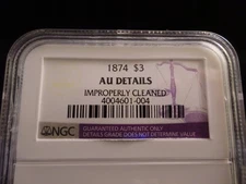 1874 Indian Princess Head Three-Dollar Gold Piece NGC AU DETAILS