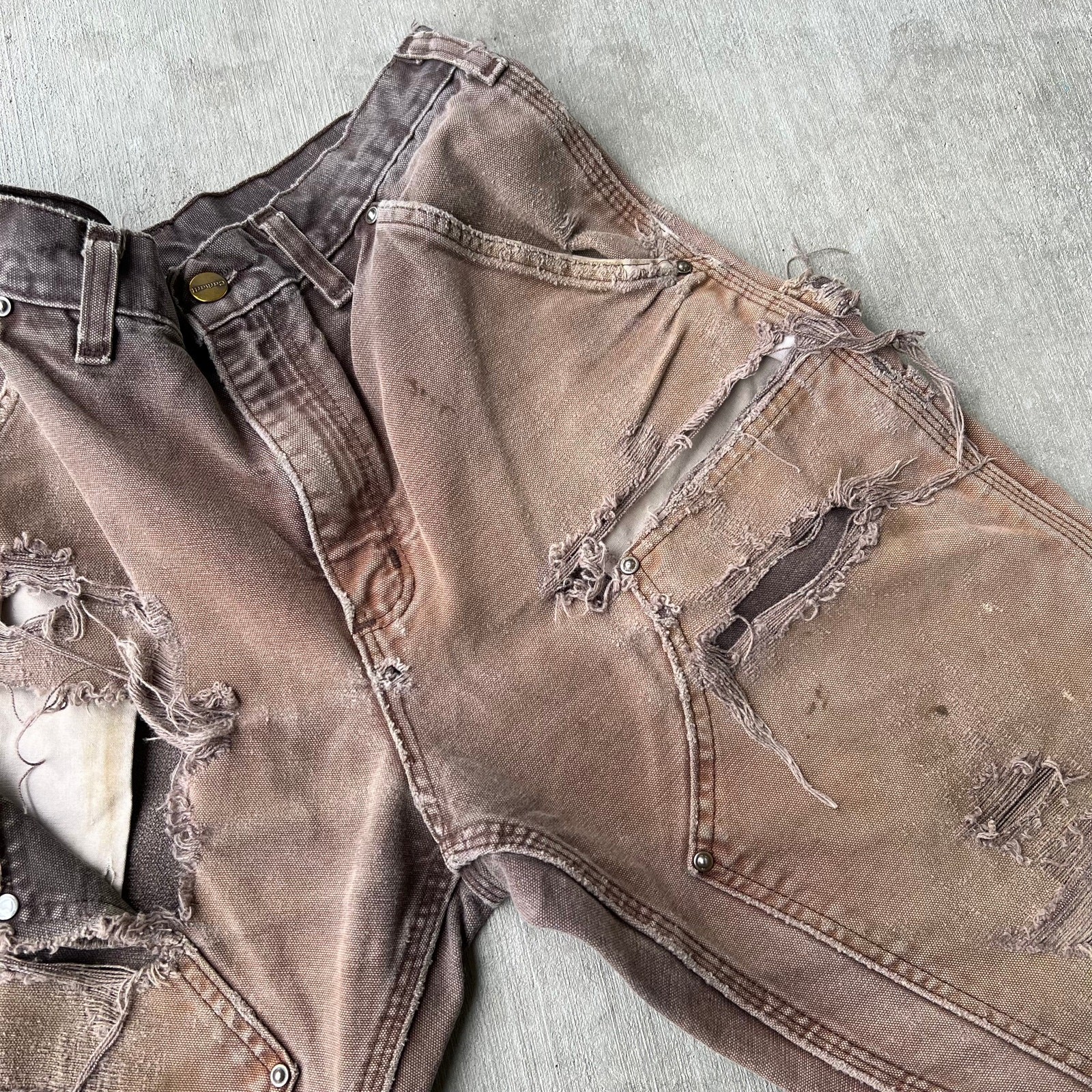 Carhartt brown faded thrashed double knee work wear carpenter pants thumbnail 8