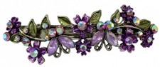 Vintage Enamel Aurora Borealis Floral French Barrette Purple Green Hair Clip