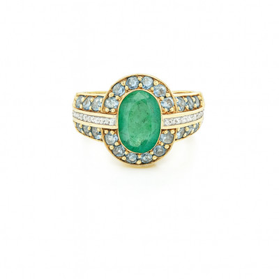 14K Yellow Gold 2.90 ct.  Emerald and Alexandrite cocktail Ring Size 8