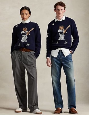 $498 Polo Ralph Lauren Yankees Bear Sweater Unisex 100% Wool &Authentic XXL(S/M)