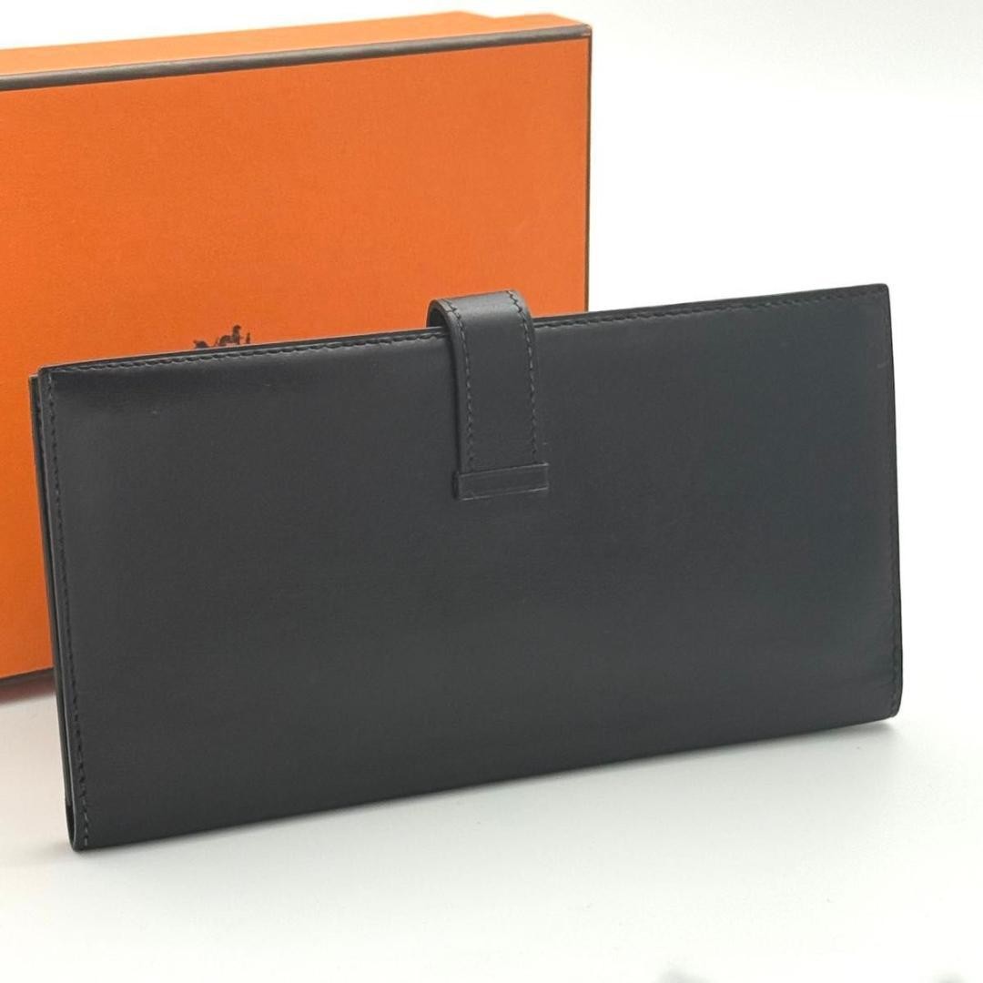 Hermes BeAin Classic Wallet Leather Black Silver Hardware 9.5x17.5cm thumbnail 2