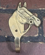 Vintage Solid Brass Horse Head Wall Hook Towel Coat Equestrian Decor