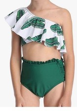 Toddler Girls Two Piece Swimsuit Bikini Set Swimwear Green-One Shoulder 12-14Y