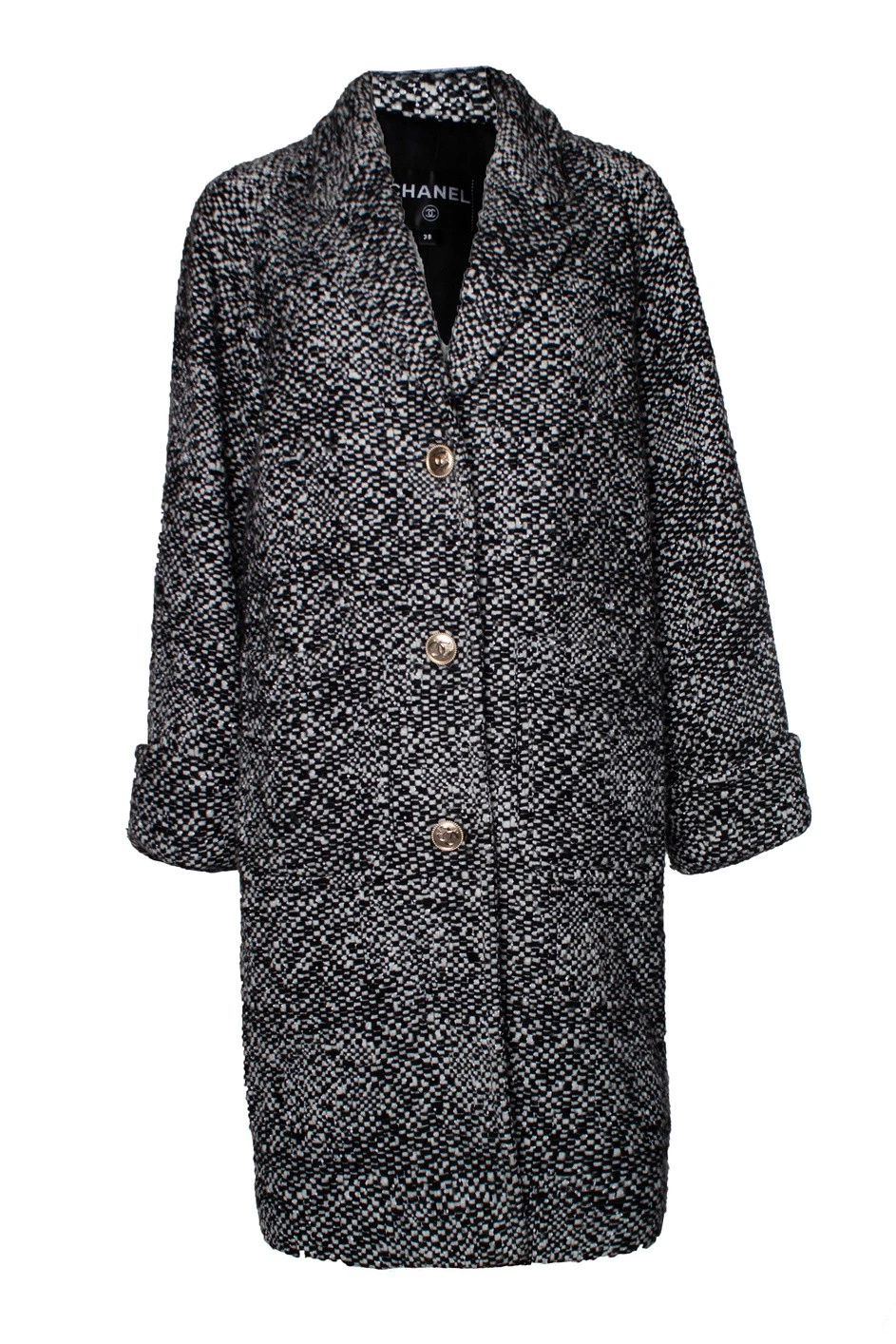 CHANEL Cappotto In Tweed Di Lana Con Paillettes Femmina Nero 36