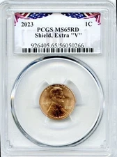 2023 EXTRA ' V ' ERROR VDB V PCGS MS65 RD LINCOLN SHIELD PENNY CENT RARE VARIETY